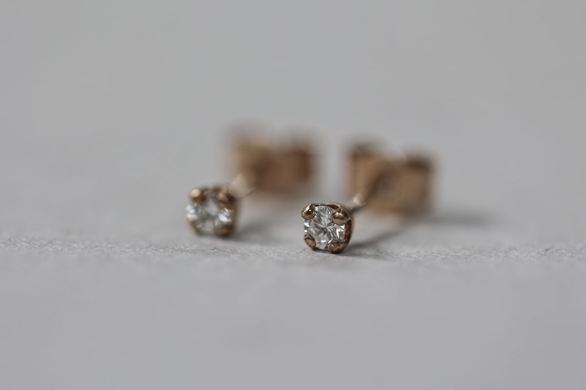 Tiny white sale gold diamond studs